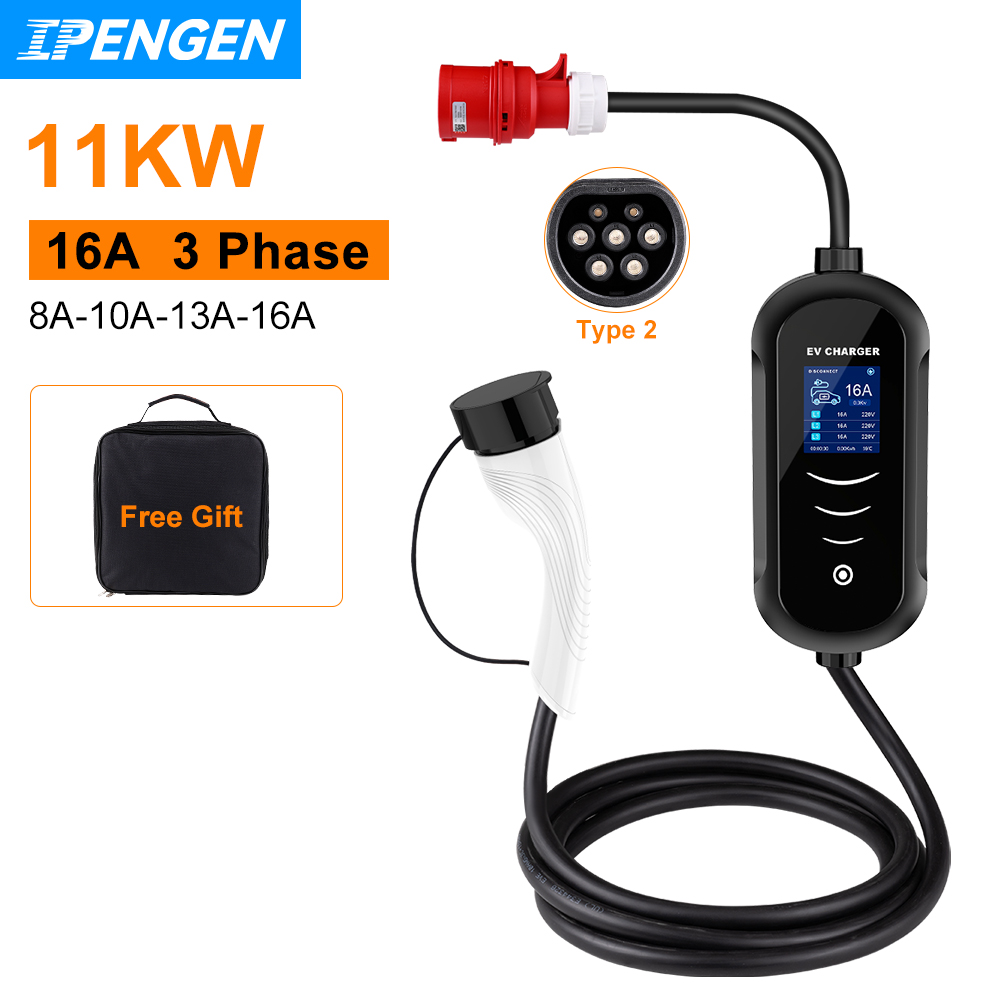 IPENGEN 11KW 16A 3 Phase EV Po - Type 2 Portable Ev Charger 11Kw Cee ulasan dan harga